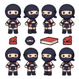 game asset sheet, 2 d sprite, chibi ninja cheerleaders other cute items material study