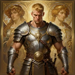 symmetry! portrait of barbarian man, short blond hair, d & d, muscular!! angry!!! armour, fantasy, intricate, elegant, highly detailed, digital painting, artstation, concept art, smooth, sharp focus, illustration, art by artgerm and greg rutkowski and alphonse mucha