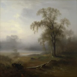 foggy pinewood , early in the morning, painting by Caspar David Friedrich