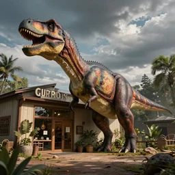 an exterior of a dinosaur shop