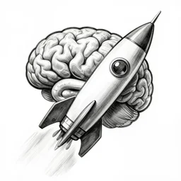 a brain riding a rocket ship into space, artstation, 8 k, drawing, shading,