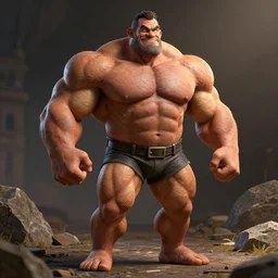 Mr. Bean as an overly muscular, testosterone filled, crazy-eyed bodybuilder chad, fullbody, fashion photo, unreal engine