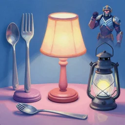 game asset of the sims utensils of table lamp and light source, led, lantern, in gouache detailed paintings, props, stylized, 2 d sprites, kitbash, arcane, overwatch, blue and pink color scheme, 8 k, close up