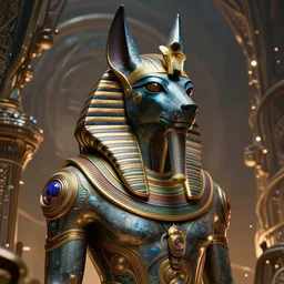 highly detailed portrait of sobek the egyptian god, intricate alien technology, stephen bliss, unreal engine, fantasy art by greg rutkowski, loish, rhads, ferdinand knab, makoto shinkai and lois van baarle, ilya kuvshinov, rossdraws, tom bagshaw, global illumination, radiant light, detailed and intricate environment