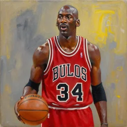 a beautiful painting michael jeffrey jordan by jean michel basquiat award - winning art in realistic oil painting