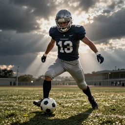 an American football player playing soccer