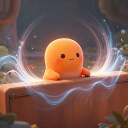 orange cute spirit behind a acoustic barrier that creates acoustic waves, fantasy, style artstation, style greg rutkowsk, octane render, unreal engine 6, epic game graphics, fantasy, conceptual art, ray tracing