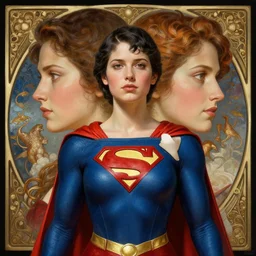 symmetry portrait of supergirl, intricate, elegant, highly detailed, digital painting, artstation, concept art, smooth, sharp focus, illustration, art by artgerm and greg rutkowski and alphonse mucha, 8 k