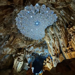 huge cave with beautiful diamonds on the ceiling