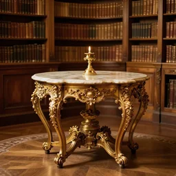 luxurious baroque table in a warmly lit old - fashioned library
