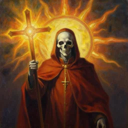 portrait of the galactic arch bishop of death, the nova cross holds the power of the sun, by ross tran, oil on canvas