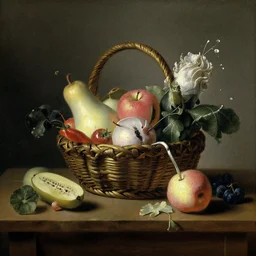 a painting of a basket of fruit on a table, a still life by jan davidsz. de heem, deviantart, rococo, dutch golden age, rococo, oil on canvas