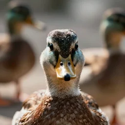 extreme closeup photo of curious duck out of focus