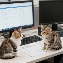 Kittens at the office working on spreadsheets, 200mm, canon, f/22