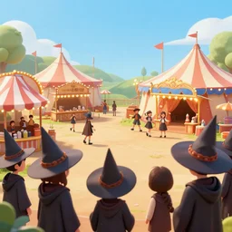 close - up of student witches exploring and patrolling around a small carnival amusement, food stalls, big top circus tent, roaming entertainers, flashing lights, creative!!! composition for a book cover titled magic, absurdly beautiful, ultrafine hyperrealistic by wlop and artgerm and greg rutkowski, intricate linework, sharp focus, smooth, unreal engine, dramatic lighting, ethereal, 8 k