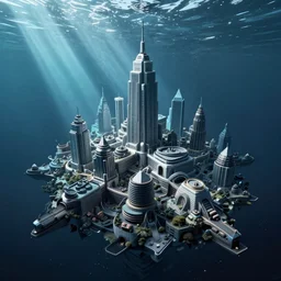 sumerged city, underwater, in the depths of the ocen, digital art, trening on artstation
