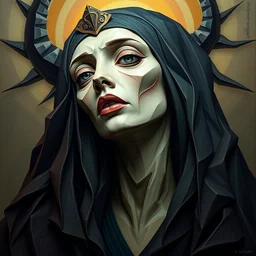 3 d cell shaded portrait painting of witch of heaven, 3 d cell shaded cubism, in the style of picasso, elegant, highly detailed, artstation, art by picasso 3 d cell shaded unreal engine