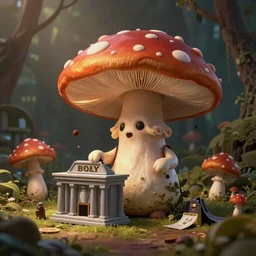 Intricate detailed illustration, A small humanoid mushroom robbing a bank, 🍄 , cinematic lighting, by Philip Hood, wide angle, volumetric light scattering, 8k, artstation, concept art,