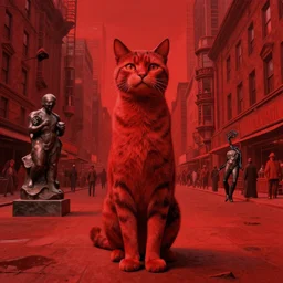 cat dictator standing in city square, parts by edward hopper, parts by rodcenko, parts by yue minjun, intricate and epic composition, red by caravaggio, insanely quality, highly detailed, masterpiece, red light, artstation, 4 k