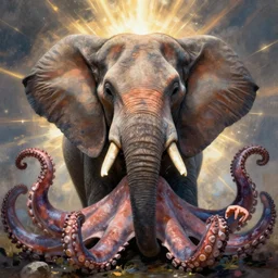 elephant whose face is an octopus whose tentacles end in human hands