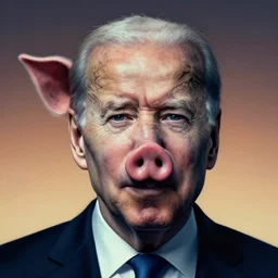potrait of joe biden, has face of a pig, by zdzislaw beksinski, by dariusz zawadzki, by wayne barlowe, gothic, surrealism, cosmic horror, lovecraftian, cold hue's, warm tone gradient background, concept art, beautiful composition