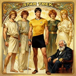 STAR TREK in ancient Greece, (SFW) safe for work, photo realistic illustration by greg rutkowski, thomas kindkade, alphonse mucha, loish, norman rockwell