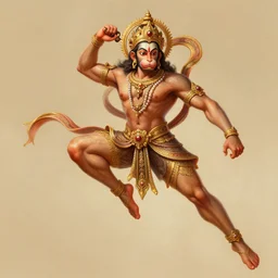 horizontally oriented award winning full body portrait of a beautiful ornated hanuman god, horizontally leaping!!!, legs stretched!!! intricate, elegant, highly detailed, digital painting, artstation, concept art, smooth, sharp focus, digital illustration, art by krenz cushart and artem demura and alphonse mucha