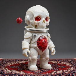full size crystal creature, space suit, ornate, carved white marble skull biomechanical sculpture : : red : : fractal : :, persian rug, mandelbulb 3 d fractal, trending on artstation, subtle black accents, beautifully lit, bt zdzislaw beksinski, thsutomu nihei, peter mohrbacher, hyper detialed, insane details, intricate,