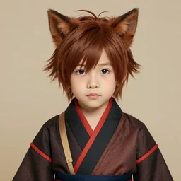 beautiful portrait of a realistic 1 6 years old fantasy character with little cat ears wearing a japanese traditional outfit, mid - short hairs, dark brown redhead, some freckles, cute, miqote, final fantasy xiv