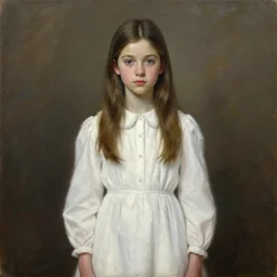 A sincere-looking girl, oil on canvas, long white dress ,masterpiece, hi-fructose, artgerm , Norman rockwell, craig mullintrending on pxiv, highly detailed face, clear eyes concept art, hdri, 4k