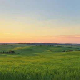 ilustration, 3 6 0 º panorama, equirectangular, green country landscape at sunset, alexander jasson style w 1 0 2 4