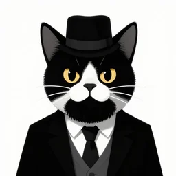 black-white cat as a gangster with beard, digital art, artstation,