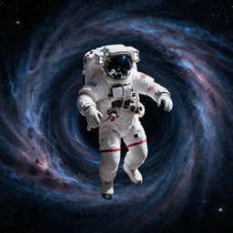 photograph of an astronaut floating near a black hole space vortex, interstellar space suit, science fiction space suit, cinematic space walk, hypermaximalist, detailed, 4k, breathtaking stars, surrealism, concept art, digital art, sharp focus, reflections, RTX, octane render, acid pixie, Trending on DeviantArt