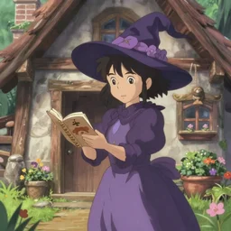 A young adult witch with a cottage-core aesthetic, Studio Ghibli, character design, fantasy, 8k resolution
