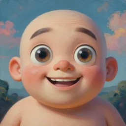 hyper realistic, happy masculine big chungus inside a dreamscape, extremely large eyes, background painted by greg rutkowski, artgerm, soft lighting, analogous colors,