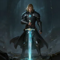 fantasy male character, magic, medieval, atmospheric, sorcery, long sword, artstation, luminescent