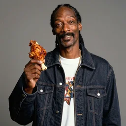 Snoop Dogg holding a piece of chicken for a 1990s sitcom tv show, Studio Photograph, portrait, C 12.0