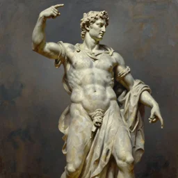 roman statue, dynamic pose, cinematic shot, oil painting by jama jurabaev, extremely detailed, brush hard, artstation, for aaa game, high quality, brush stroke