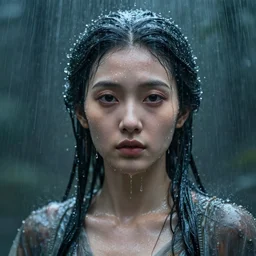 photo realistic image of a goddess of rain, made of water, wet, stunning 3 d render inspired art by istvan sandorfi and greg rutkowski, perfect facial symmetry, realistic, highly detailed attributes and atmosphere, dim volumetric cinematic lighting,