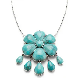 art deco turquoise squash blossom necklace, 8k product photo, isolated on a pure white background, centered, entire object in frame, sharp focus, soft studio lighting