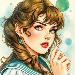 the sailor jupiter. beautiful, realistic painting by mucha and kuvshinov and bilibin. synthwave watercolor, thick linings, manga