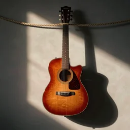 guitar hanging by a rope, in the style of benedick bana