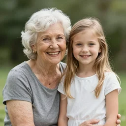 photo where a happy old white woman appears with her white granddaughter
