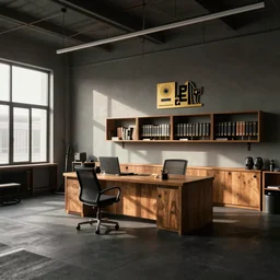 a gymnasium with office decor and low light