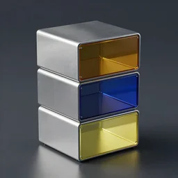 idea for stacked box - shaped furniture, stainless steel and color glass, trending on behance, keyshot 1 1
