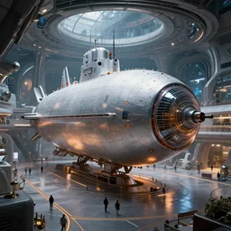 a bulbous zaha hadid space - station, city street, interior, inspired by a nuclear reactor submarine and maschinen krieger, ilm, beeple, star citizen, halo