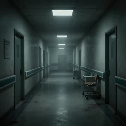hspital hallway, gloomy and foggy atmosphere, octane render, artstation trending, horror scene, highly detailded