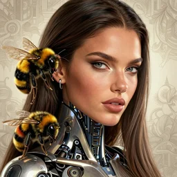 the face of beautiful, grand, soft, polished, enticing cybernetic bumblebee adriana lima | an ultrafine hyperrealistic illustration by artgerm and mucha and beeple : : intricate linework, final fantasy, unreal 5, octane render, global illumination, radiant light, intricate environment