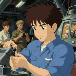 a mechanic working in a busy starship hanger, finely illustrated face, highly detailed, digital illustration, studio ghibli, tankobon, in the style of ilya kuvshinov and krenz cushart and william - adolphe bouguereau and alphonse mucha