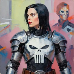greg manchess portrait painting of partially armored punisher milla jovovich's as leeloo from the 5 th element as overwatch character, medium shot, asymmetrical, profile picture, organic painting, sunny day, matte painting, bold shapes, hard edges, street art, trending on artstation, by huang guangjian, gil elvgren, ruan jia, randy vargas, greg rutkowski